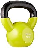 Amazon Basics Vinyl Coated Cast Iron Kettlebell for Training, 12 Pounds, Wide Handle, Home Workout Equipment, Yellow