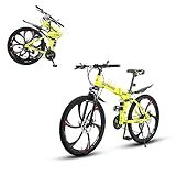 Omelaza 26 ich Folding Mountain Bike, 21 Speed High Carbon Steel Mountain Bike for Adults with 28 Inches Durable Tires, Front Suspension Folding Bicycle for Women and Man