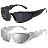 JASPIN Y2K Wrap Around Sunglasses for Women Men Sliver Oval Fashion Trendy Sport Shades UV Protection Eyeglasses