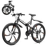 DUSACOM 26 Inch Folding Mountain Bike, Black, 21 Speeds