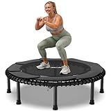BCAN 450LBS/550LBS Foldable Mini Trampoline, 40"/48" Adult Fitness Trampoline with Durable Bungees, Stable & Quiet Exercise Rebounder,Great Mini Trampoline for Indoor/Garden Workout-48” Dark Black