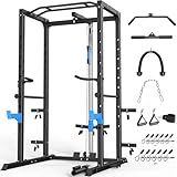 ULTRA FUEGO Power Cage, Multi-Functional Power Rack with J-Hooks, Dip Handles, Landmine Attachment and Optional Cable Pulley System for Home Gym