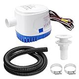 1100GPH 12V Automatic Boat Bilge Pumping Kit, 1-1/8 Inch Electric Bilge Water Pump, 6FT Hose, 2 Stainless Steel Hose Clamps and Thru-Hull Fitting, for Fishing Boats, Runabouts, Yachts, Cruisers