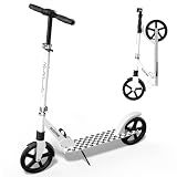Nattork Kick Scooter for Teens Adults, Max Load 240 LBS, Adjustable Height Foldable with 8" Large Wheels, Anti-Shock Suspension White
