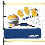 Triumph Sports Competition Volleyball Set for Backyard, Beach & Park with 32' Regulation Outdoor Volleyball Net, Steel Poles, Official Ball with Pump, Boundary Lines & Carry Bag