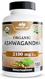 NaturaLife Labs Organic Ashwagandha 2100 mg per Serving – Full Spectrum Root Powder and Standardized Extract (Withanolides) – 100 Capsules – Vegan – Non-GMO, Gluten-Free
