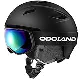 Odoland Ski Helmet and Goggles Set for Adults & Youth, Snowboard Helmet with Goggles - Shockproof Winter Sports Helmet with Protective Shell for Men, Women & Teens, Black, M