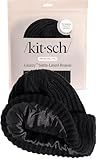 Kitsch Glazey™ Satin Lined Beanie for Men and Women – Cozy Winter & Anti Frizz Beanie for Men, Stylish Hat for All Hair Types - Black