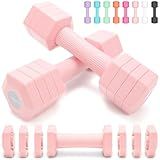 Adjustable Dumbbells Set, 4 in 1 Hand Weights Set for Women Men 10 LB Dumbbell Pair Each 2lbs 3lbs 4lbs 5lbs Weights Dumbbells Set with TPU Soft Rubber Handle for Home Gym Exercise Fitness - Pink