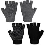Eurzom 2 Pairs Non Slip Yoga Gloves for Women Fingerless Pilates Gloves with Grips for Yoga Fitness Workout Sports Exercise Gym(Black,Grey)