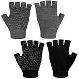Eurzom 2 Pairs Non Slip Yoga Gloves for Women Fingerless Pilates Gloves with Grips for Yoga Fitness Workout Sports Exercise Gym(Black,Grey)