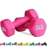 Balelinko Hand Weight Neoprene Coated Dumbbell, Exercise & Fitness Dumbbell for Home Gym Equipment Workouts Strength Training Free Weights for Women, Men, Seniors, Teens, and Youth, 10 LB Pink, Pair