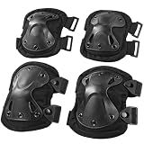 Toyosport 4 Pcs Tactical Knee and Elbow Pads Set, Long-lasting Adjustable Protective Gear for Outdoor Sports, Cycling, Skateboarding, Paintball, Airsoft