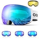 Odoland Photochromic Ski Goggles Interchangeable with 2 Lens, Large Spherical Frameless Snow Snowboard Goggles for Men Women