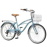 ACEGER 24 26 Inch Women Beach Cruiser Bike, Single Speed and 7 Speed, Adult Hybrid Bike Commuter Bicycle, Hi-Ten Steel Frame with Adjustable Handlebar and Saddle, Multiple Colors
