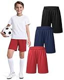 3 Pack Boys Basketball Shorts Kids Youth Athletic Shorts Quick Dry Sport Clothes with Pockets Size 7-8 Years Black+Navy Blue+Red