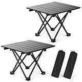hediya 2 Pack Portable Camping Table Foldable, Ultralight Small Folding Beach Table with Carry Bag for Outdoor Travel, Beach, Camp, Picnic, BBQ, Cooking, Festival, Boat, Home Use (Black-S)