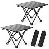 hediya 2 Pack Portable Camping Table Foldable, Ultralight Small Folding Beach Table with Carry Bag for Outdoor Travel, Beach, Camp, Picnic, BBQ, Cooking, Festival, Boat, Home Use (Black-S)