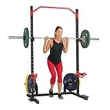 Sunny Health & Fitness Power Zone Squat Stand Power Rack Cage - SF-XF9931, Upright,Black/Red