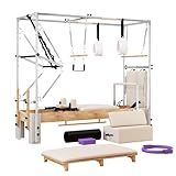 3-in-1 Pilates Reformer, Solid Wood Cadillac Trapeze Table for Home Studio, 800lb Capacity Professional Machine with Jump Board, Sitting Box & Silent Springs