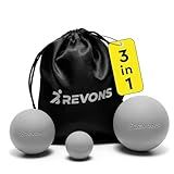 REVONS 3 in 1 Massage Ball Set - Lacrosse Balls for Myofascial Release, Back Pain Relief, Face Fitness, Trigger Points, Yoga, Physical Therapy, Muscle Recovery and Soft Deep Tissue Massage (Gray)