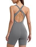 ENERBLOOM Womens Yoga Jumpsuits Workout One Piece Rompers with Pockets Bodycon Backless Bodysuits Padded Dark Gray Medium