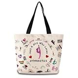 ZhuVantrix Just Love Gymnastics Tote Bag Reusable Grocery Bags Aesthetic Shopping Shoulder Handbag with Interior Zipper Pocket Stylish Gymnastics-themed Present for Gymnasts Coach Women