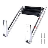 3 Step Boat Ladder, 304 Stainless Steel Telescoping Folding Pontoon Boat Ladder Dock Swim Ladder for Marine Boat Yacht