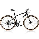 DEYGIA Hybrid Bike, 24-Speed 700C Wheel Hybrid Bicycle with Dual Disc Brakes, Trigger Shifting, Internal Wiring Frame, Lightweight City Commuter Road Bicycle for Men Women Adult, Size S-Black