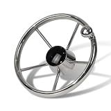 11 inch Boat Steering Wheel, Stainless Steel Marine Steering Wheel Adapter Fit 3/4 inch Tapered Shaft, 5 Spoke Destroyer Style with Control Knob and Center Cap for Boats, Yachts, Pontoon Boats