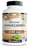 NaturaLife Labs Organic Ashwagandha 2100 mg per Serving – Root Powder & Extract – 100 Capsules – Vegan, Non-GMO, Gluten-Free