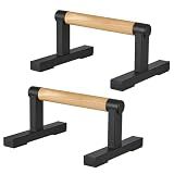 BESTWEI T Shape Floor Stand Wood Push Up Handle Bars for Men, Strength Training Pushup Stands Parallettes Bars with Sturdy Metal Bracket for Calisthenics, Fitness, Gymnastics, Workouts, Calistenia