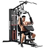 GOIMU Home Gym, M1 Workout Station with 140LBS Weight Stack, Multifunctional Home Gym Equipment with Pulley System & Adjustable Seat for Full Body Strength Training (M1 PRO)