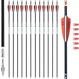 BOWSOUL 31Inch Carbon Arrows for Target Practice Hunting Arrow with Removable Tips for Compound & Recurve Bow(Pack of 12) (Red White)