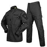 YKS JOOB Men's Tactical Combat Jacket and Pant Set Ripstop Military Uniform Outdoor Hunting Paintball Airsoft Casual Clothes Black L