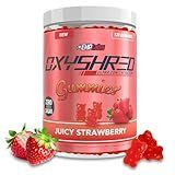 EHP Labs OxyShred Gummies - Pre Workout Gummies & Energy Chews with 100mg Caffeine, L-Carnitine for Thermo & Metabolic Support, All Natural Energy Boost - Strawberry Flavor – 60 Servings