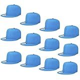 Falari Wholesale 12 Pack Snapback Hat Cap Hip Hop Style Flat Bill Blank Solid Color Adjustable Size G212-09-Skyblue