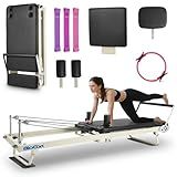 BIOCOR 2ND Gen 92" Extended Pilates Reformer, Foldable Pilates Machine with Pilates Ring Circle & Headrest, Jumpboard, Dual Resistance Springs, Yoga Bands Beige Pilates Equipment for Home Workout
