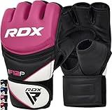 RDX MMA Gloves Grappling Sparring, Maya Hide Leather, Boxing Gloves Men Women Muay Thai Martial Arts Training, Half Finger Adjustable Mitts Wrist Support Kickboxing Cage Fighting Punching Bag Workout