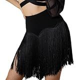 ZYMOZYM Fringe Skirt for Women Salsa Party Latin Dance Skirt with Shorts Dance Clothes Rave Outfit Dance Wear(Black,M)