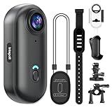 4K Mini Action Camera 128GB Thumb POV Portable Body Cam Wearable Video Recorder with IPX7 Waterproof Underwater Camcorder, Helmet Mount, Magnetic Sport DV for Bike Cycling, Pet, Vlogging(Black)