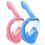 Kids Snorkel Mask Full Face, Snorkeling Gear for Kids with Camera Mount, 180 Degree Panoramic View Snorkeling Set Anti-Fog Anti-Leak (Blue Pink)