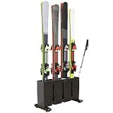TOCRETOARE Heavy Duty Metal Ski Storage Rack, 4 Pair Freestanding Steel Ski Holder, Floor Stand Ski Organizer Rack, Snowboard Floor Stand Organizer for Garage and Home