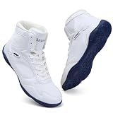 BKWHDAY Wrestling Shoes Men Boxing Boots for Youth Women Lightweight Breathable Non-Slip Cross Training Squats Bodybuilding Gym Whiteblue