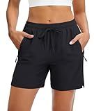MAGCOMSEN Women's Athletic Hiking Running Shorts with Pockets Lightweight Quick Dry Golf Casual Summer Shorts Black, M