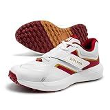 SOLM8 S4 Cricket Shoes for Men & Women - FlexSkin Seamless Upper, Diagonal Strap, Wider Toe Box with Advanced Cushioning for Turf & Field Sports Maroon Gold