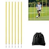 6 Pcs Soccer Agility Poles for Training, 5 FT Adjustable Speed and Agility Training Equipment for Football/Basketball/Horse/Dog Practice, Soccer Sticks with Steel Ground Nails Outdoors (Yellow)