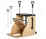 Pilates Chair Wunda Chair Pilates Combo Chair with Handles Split Pedals Reformer Machine for Yoga Core Training Rehabilitation Includes Non-Slip Socks (Wood Panel Bracket)