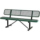 Global Industrial 6'L Heavy Duty Expanded Metal Mesh Bench with Backrest with Steel Frame, Portable Outdoor Bench, 1000 lbs Capacity, Green, 72" L x 24" W x 33" H