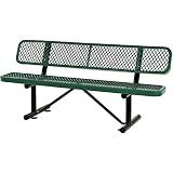 Global Industrial 6'L Heavy Duty Expanded Metal Mesh Bench with Backrest with Steel Frame, Portable Outdoor Bench, 1000 lbs Capacity, Green, 72" L x 24" W x 33" H